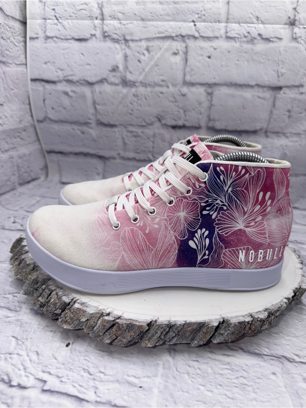 Nobull High-Top Canvas Trainer Womens Size 8.5 Pink Floral Shoes Sneakers EUC